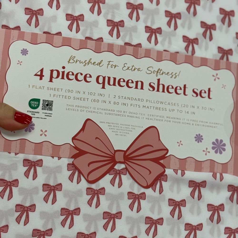 Envogue Pink Bow Queen Sheet Set - Picture 4 of 4